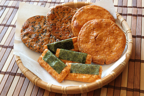 Senbei are Japanese rice crackers. They feature various flavors, from sweet to savory and everything in between.