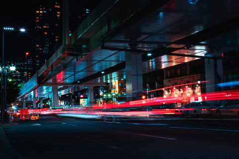 Traffic lights and road at night, city life of Roppongi establishments