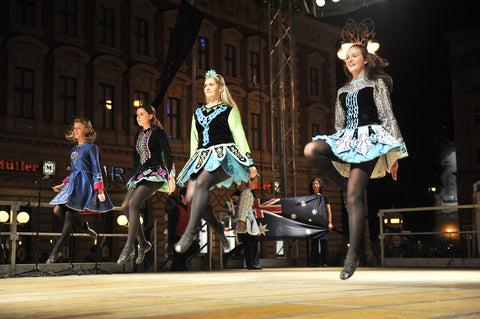 Members of folk groups O'Shea-Ryan Irish Dancers from Australia during the 47th International Folklore Festival in center of Zagreb,Croatia