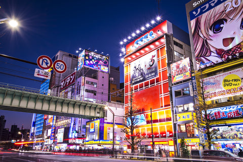 Akihabara district in Tokyo, JP. The district is a major shopping area for electronic, computer, anime, games and otaku goods.