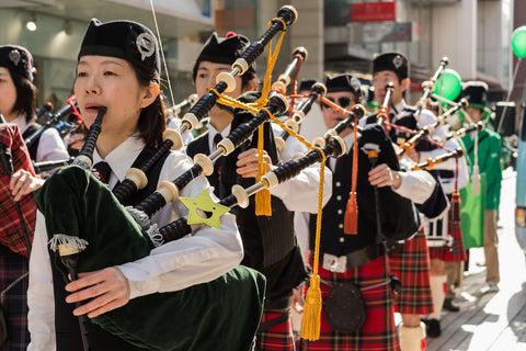 The pipers in the parade for St. Patrick's Day held annually at Motomachi street in Yokohama, Japan