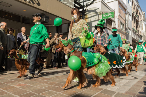 Participants in the parade for St. Patrick's Day at Motomachi street in Yokohama, Japan