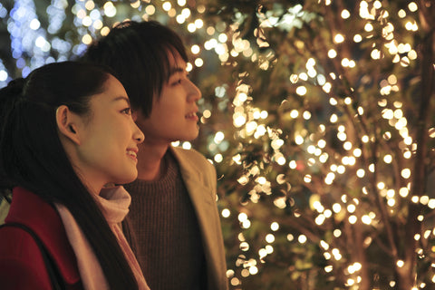 Japanese couple watching illumination