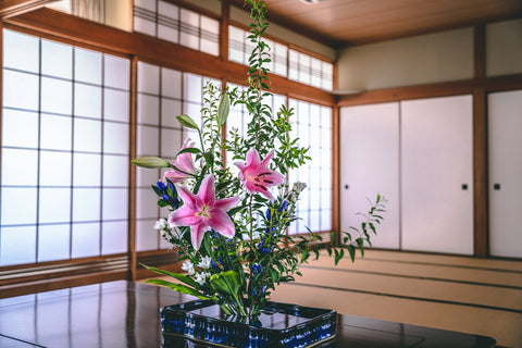 Ikebana of 'Stargazer' Lily. Lyly are used often in summer ikebana arrangements