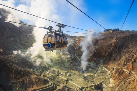 Hakone Ropeway at Owakudani Volcanic Valley with sulfur vents and hot springs in Hakone