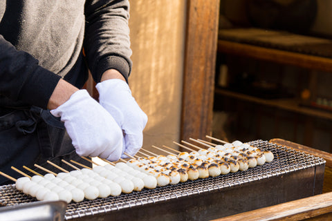 Mitarashi dango, a popular street food in Japan