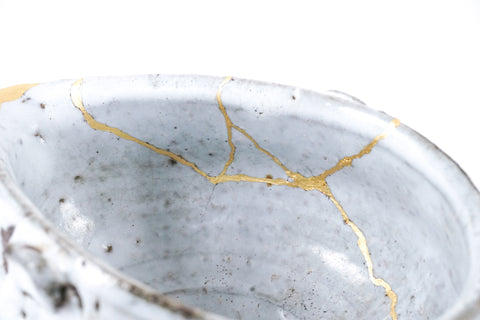 White Japanese Kintsugi teapot, the beauty of imperfections.