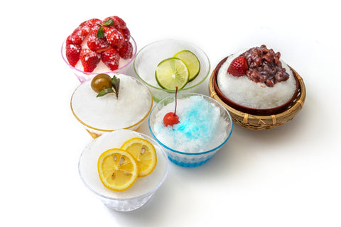 Various flavors of kakigori, Japanese shaved ice