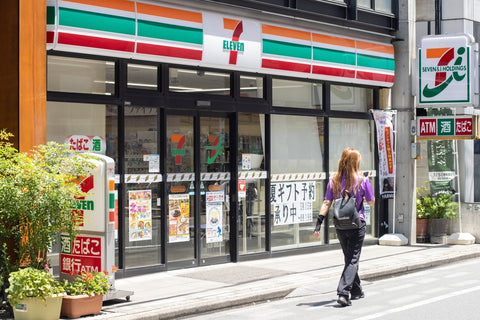 Front view of a Japanese convenience store 7-Eleven store in Shibuya, Tokyo.