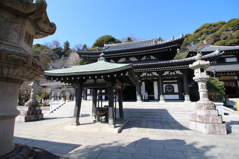 Small Town Buddhist Hase-kannon temple upper main square with main temple