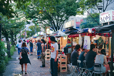 Fukuoka's famous street food stalls (yatai) located along the river on Nakasu Island