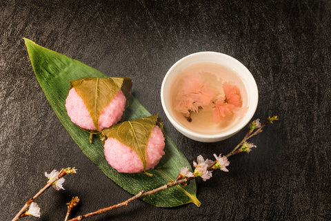 Cherry Blossom flower tree with Sakura Mochi as dessert