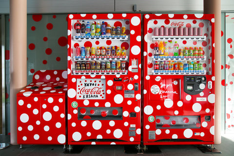 Special dotty design Coca Cola Vending Machine at Matsumoto City Museum of Art built