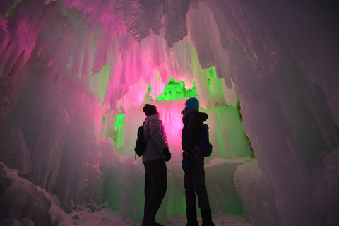 In the hall room Illuminated ice cave with tourist at Snow Festival Sapporo