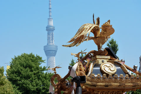 Sanja Festival, with Sky Tree in the background, happens in the third full weekend