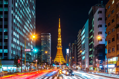 Traffic and Tokyo Tower at night, Tokyo area
