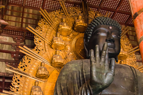 The giant, sitting Buddha statue inside Todaiji Temple. Mottainai is a buddhist concept