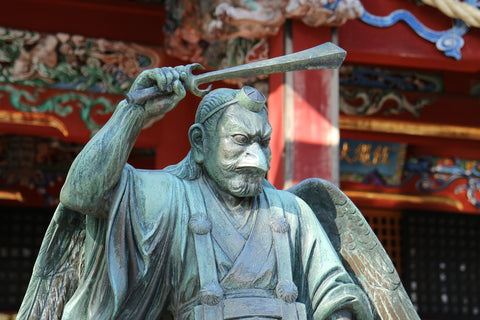 long-nosed goblin, braggart, Tengu, bronze statue at Mt.Takao, Tokyo