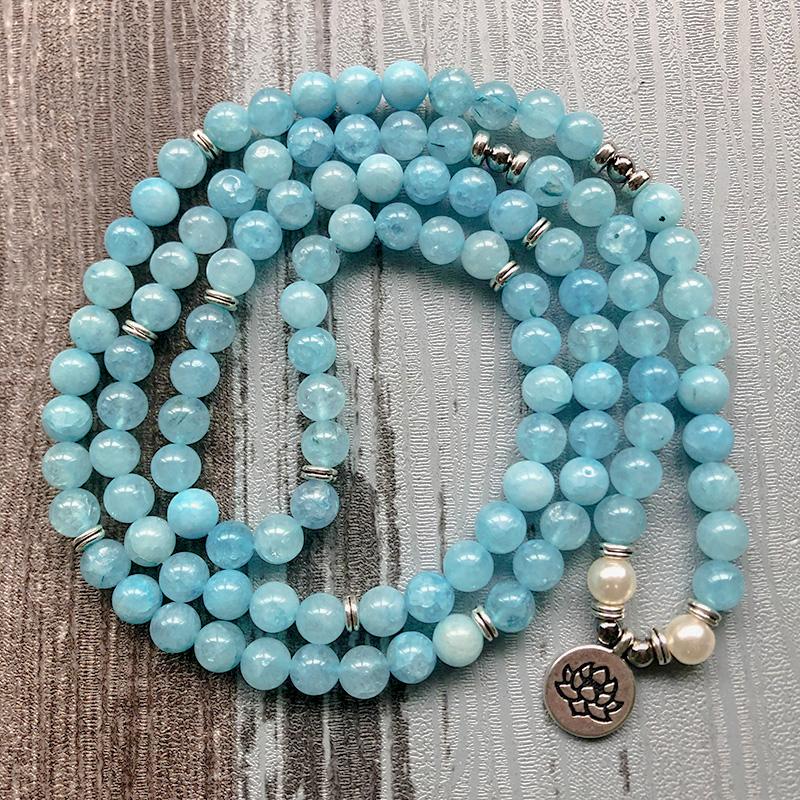 Natural Aquamarine Lotus Mala Bracelet/Necklace - Prana Heart: Everyday ...