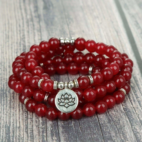 Natural Garnet Stone Lotus Mala Bracelet/Necklace