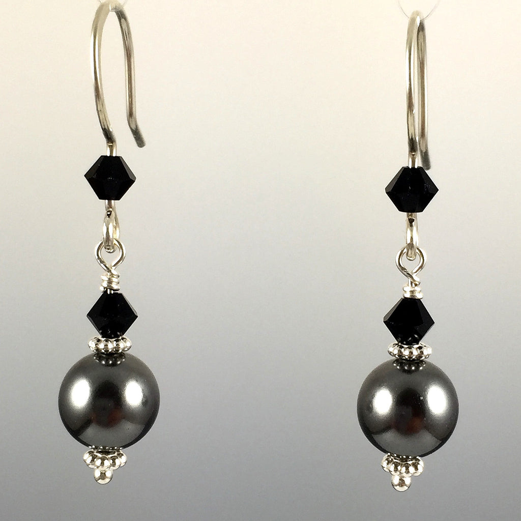 Dark Grey Swarovski Crystal Pearls & Swarovski Crystal Simple Drop Ear ...