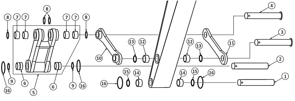 Hitachi EX270, EX270-3, & EX270-5 Excavator Bucket Links, Pins, & Bushings