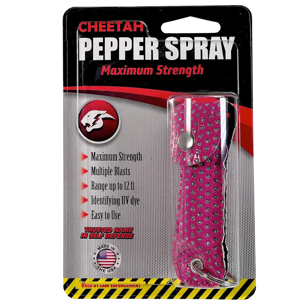 Cheetah Pepper Spray For Women Self Defense Keychain Pink Bling By Goso Direct