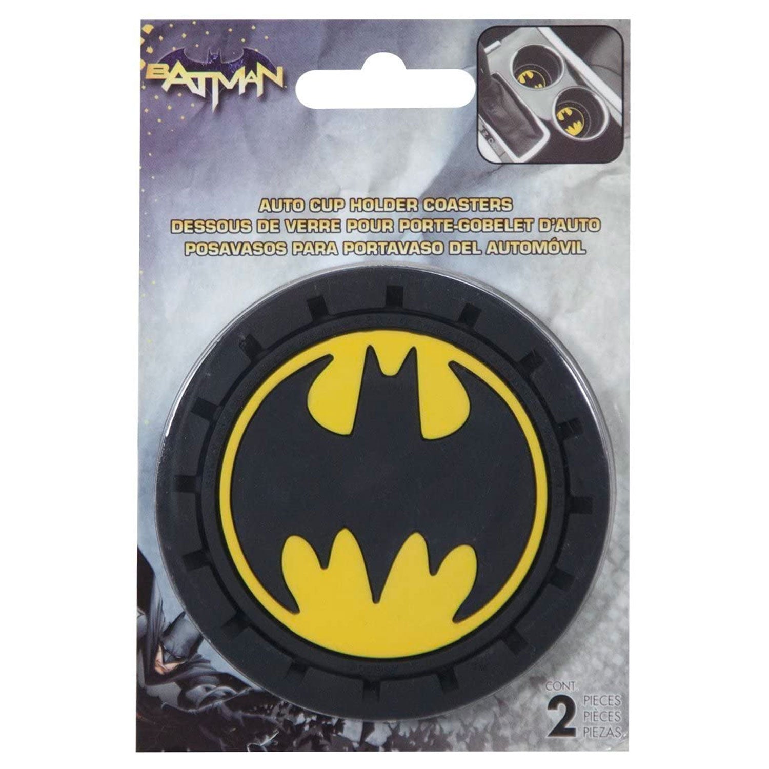 Plasticolor Batman Car Coaster, 2x Cupholder Coasters with the Batman Logo  by GOSO Direct