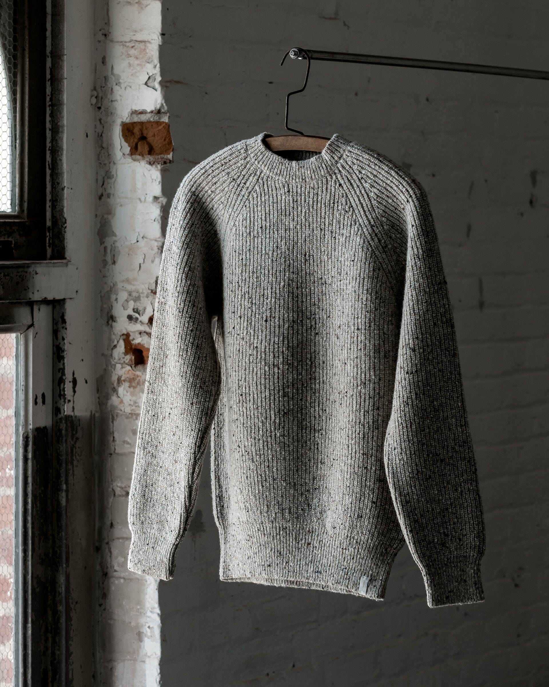 The Womens Fisherman Sweater | 100% Merino Wool Knit Speckled Black / XS
