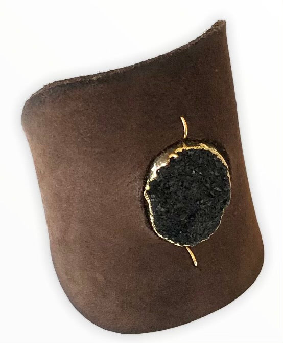 Leather Druzy Cuff Bracelet