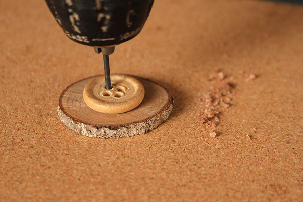 Handmade Wooden Button DIY - Drilling Hole