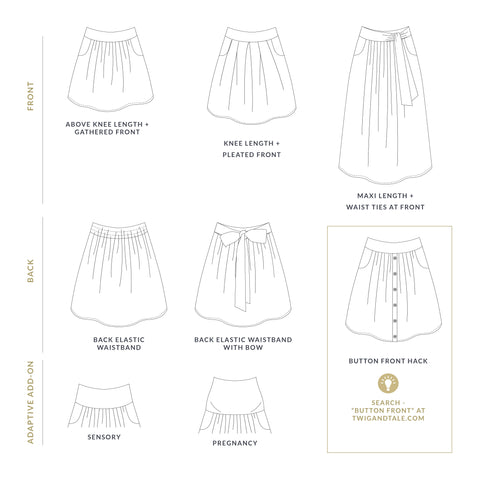 Meadow Skirt Sewing Pattern - view diagrams - by Twig + Tale