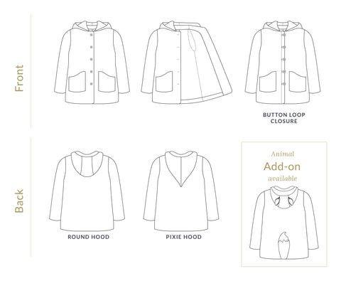 View diagram for Pixie Coat WCF sewing pattern by T+T