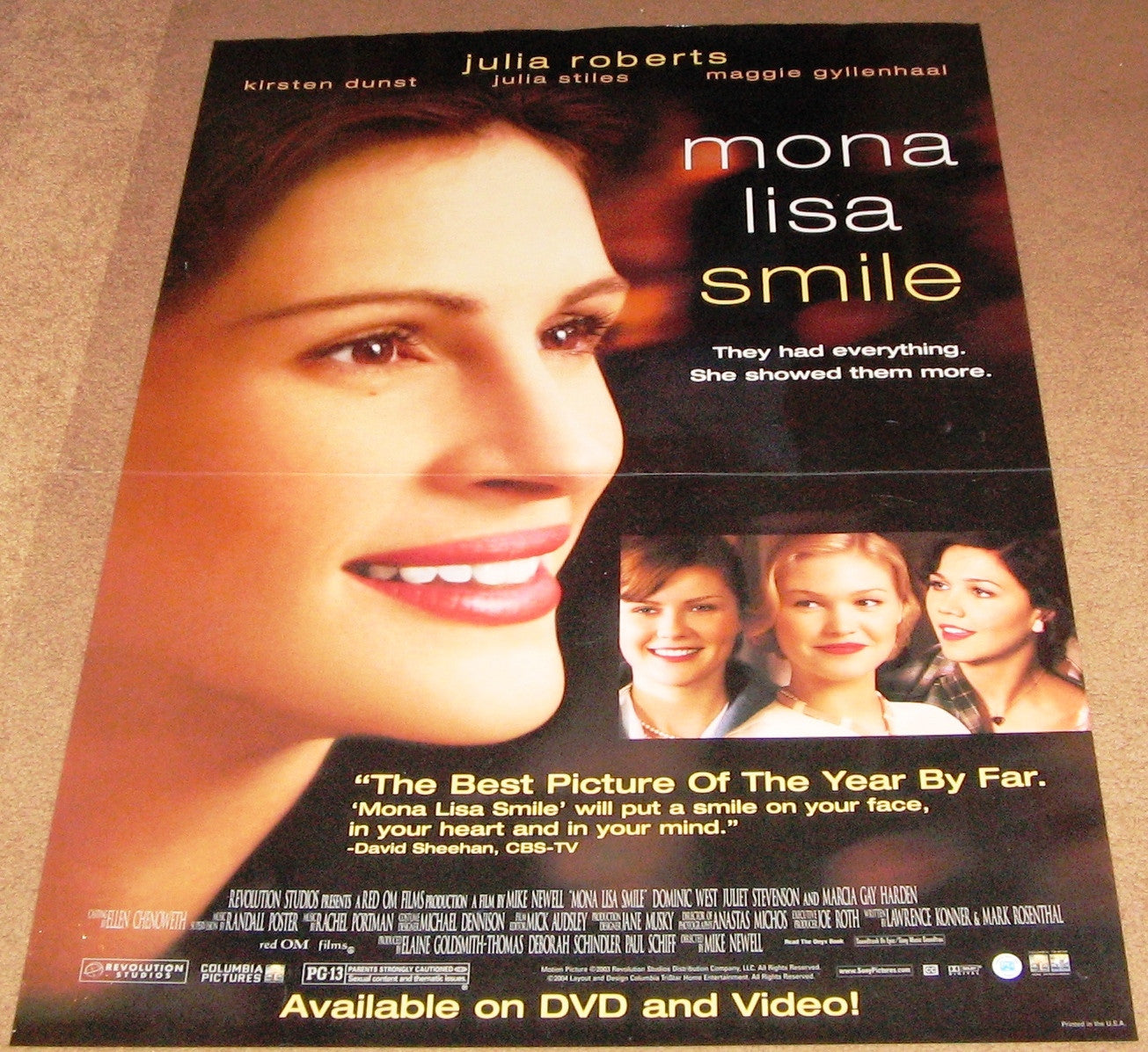 Mona Lisa Smile Movie Poster 27x40 Used Julia Roberts, Emily Bau