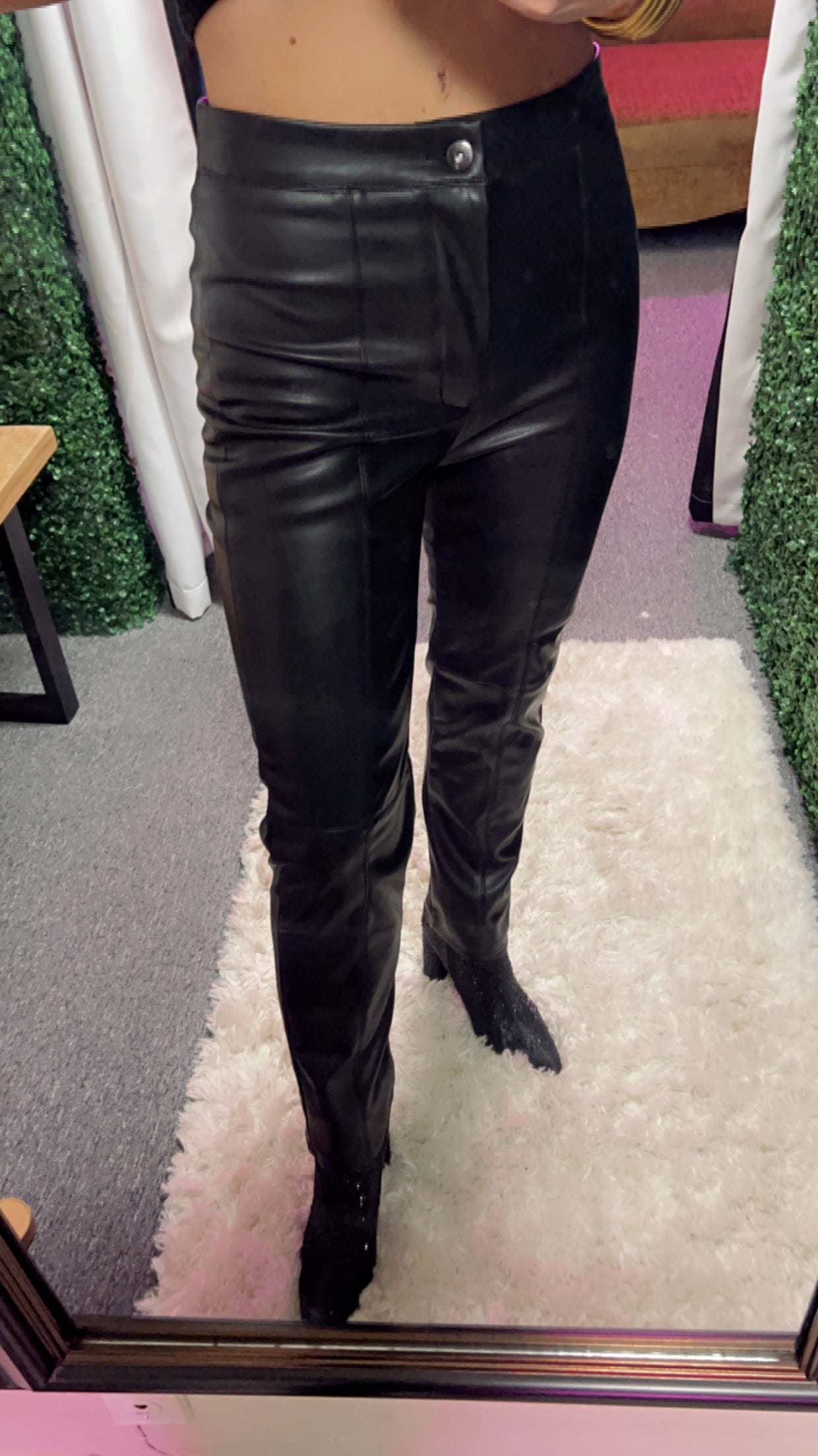 JEANNE SUPER HIGH RISE CROPPED FLARE PANTS BLACK VEGAN LEATHER