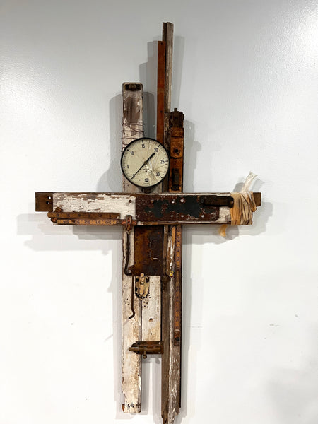 found object junk art assemblages turned in to beautiful modern cross art