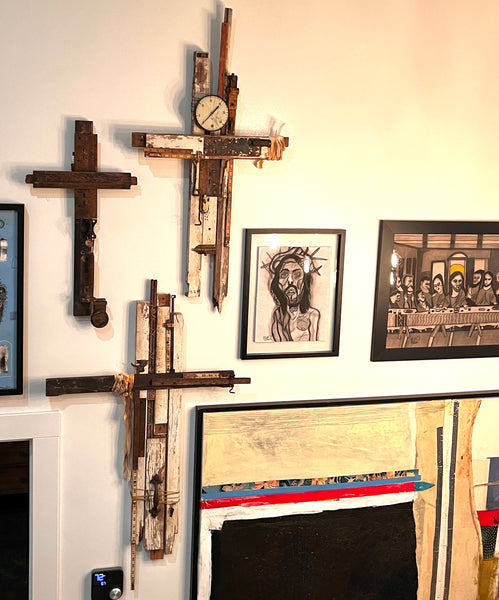 Gallery Wall of Assemblage Art made from Found Objects