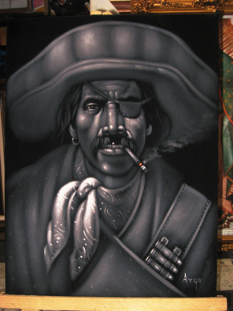 Bandit, Mexican Bandito, Original Oil Painting on Black Velvet by Alfr