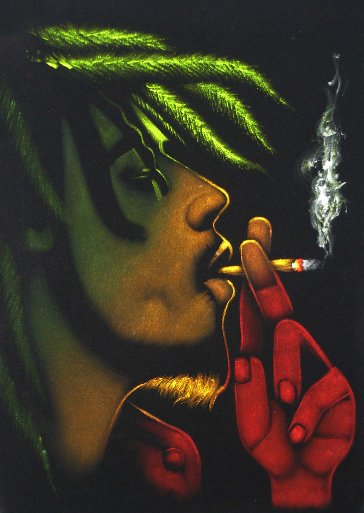 Bob Marley With Weed Leaf Smokes Jamaican Reggae Singer Original O Velvetify