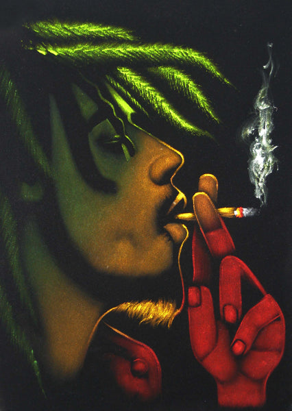 Bob Marley with Weed Leaf; Smokes; Jamaican reggae singer ; Original O