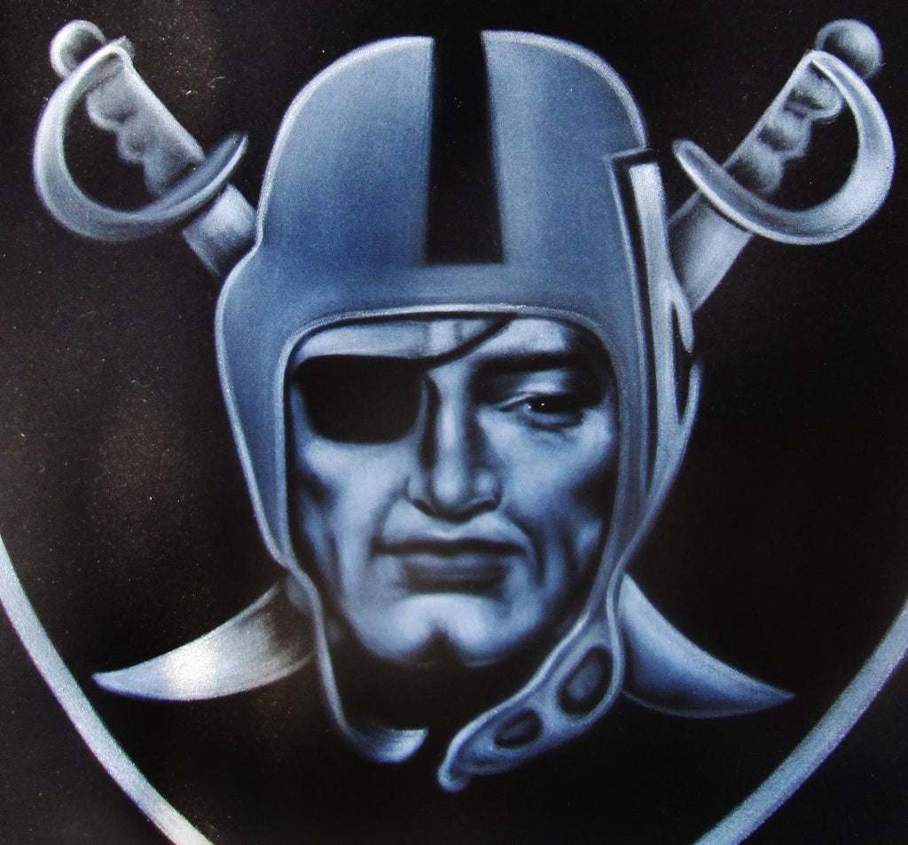 Oakland Raiders logo, NFL Original Oil Painting on Black Velvet by Enr