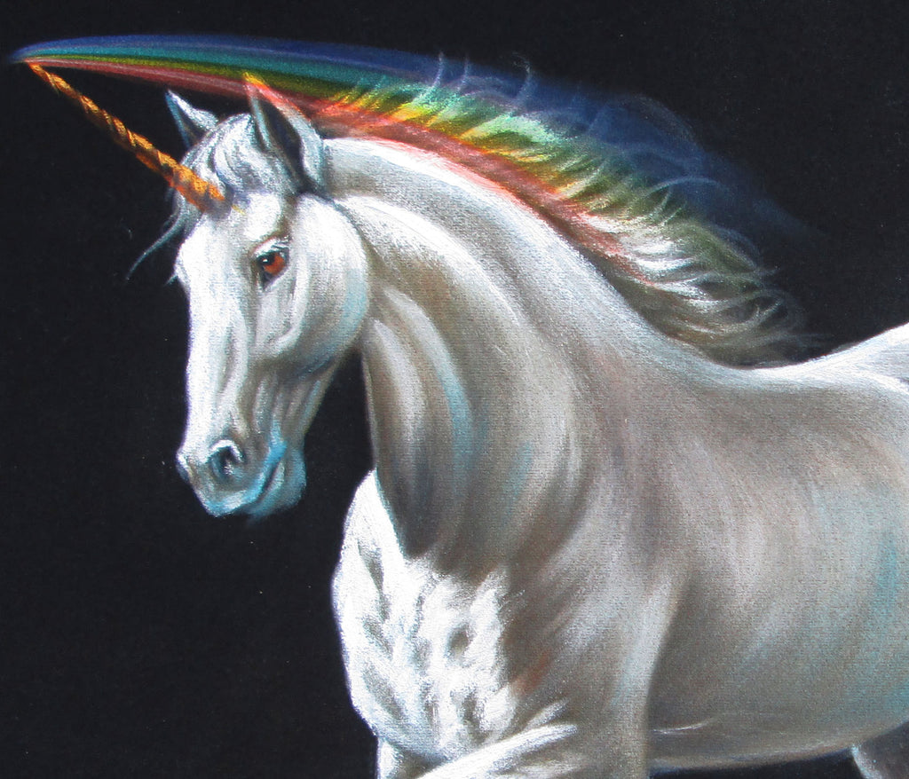 Unicorn, White magical rainbow Unicorn, Original Oil Painting on Black ...