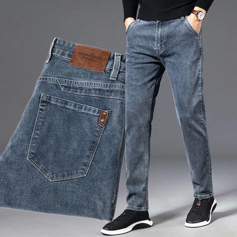 Autumn Summer Denim Jeans Men Straight Stretch Regular Jeans for Man Black Classic Vintage Mens Pant