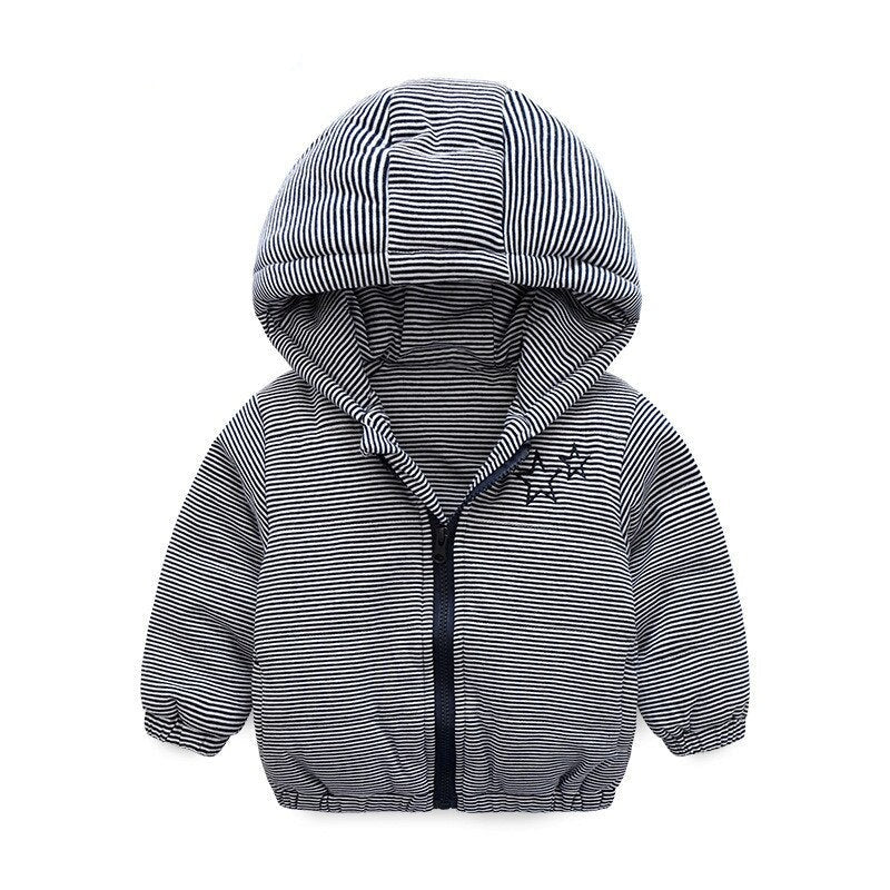 Autumn Winter Baby Outerwear Boys Girls Jackets Casual Stripe Cotton Hooded Children Coats For Kids Snowsuits