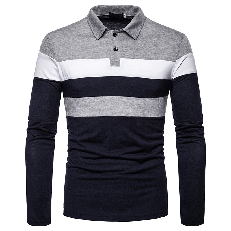 Polo Shirts Men Stripe Long Sleeve Polo Shirts Mens Matching Street Casual Contrast Color Turn Down Collar Polo Shirts