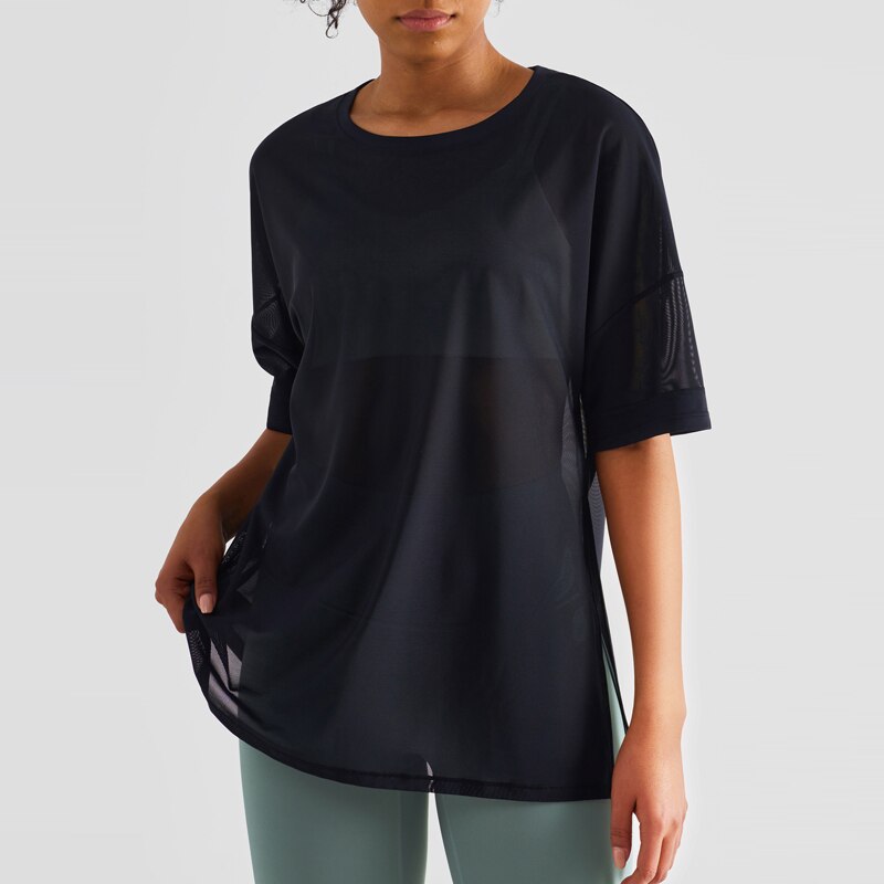 T-shirt sportiva per fitness traspirante ghiacciata da donna Top da yoga Camicia a maniche corte sportiva da palestra allentata Abbigliamento sportivo da allenamento per donna