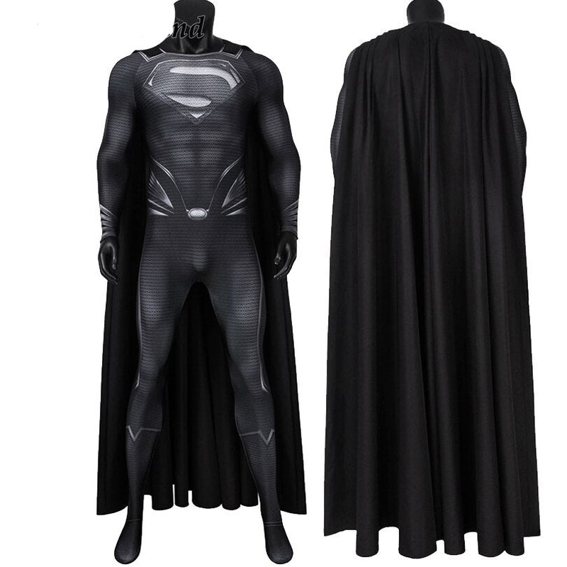 Tuta da festa di Halloween Supereroe Clark Kent Costume cosplay Tuta da stampa 3D Abito nero con mantella per suole all'aperto