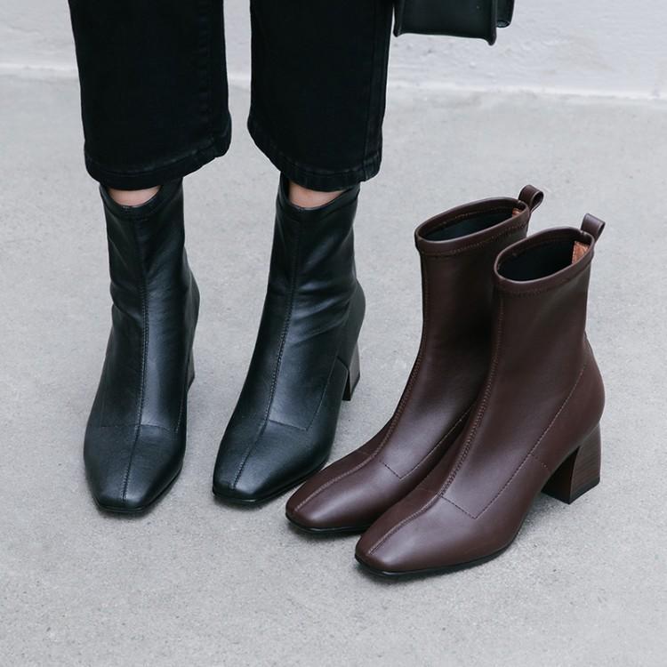 square toe black leather ankle boots