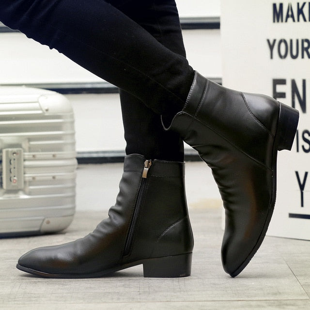 black leather ankle boots mens