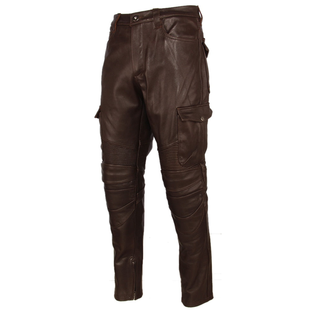 mens brown leather trousers